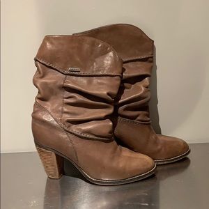 brown leather heeled boots